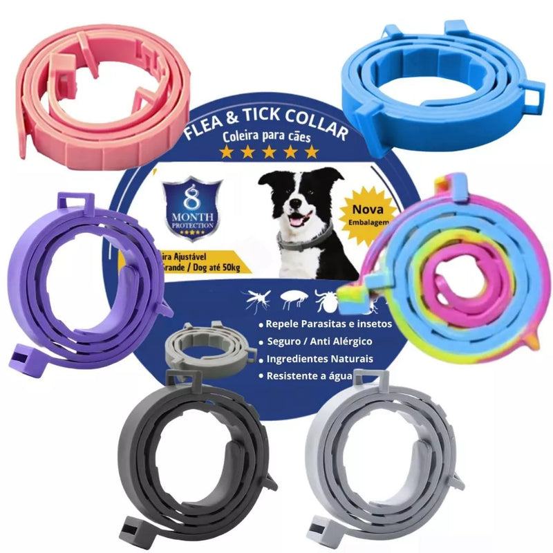 Coleira Anti Pulga Carrapato Leishmaniose Mosquito Sarna Piolho 100% Natural e Antialergico 62cm Ajustavel