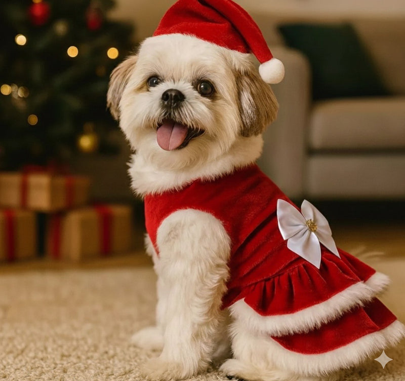 Roupinha Pet de Natal Papai Noel Roupa Luxo Para Gato e Cachorro vestido e camisa